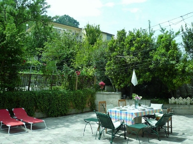The terrace, surrounded by gardens